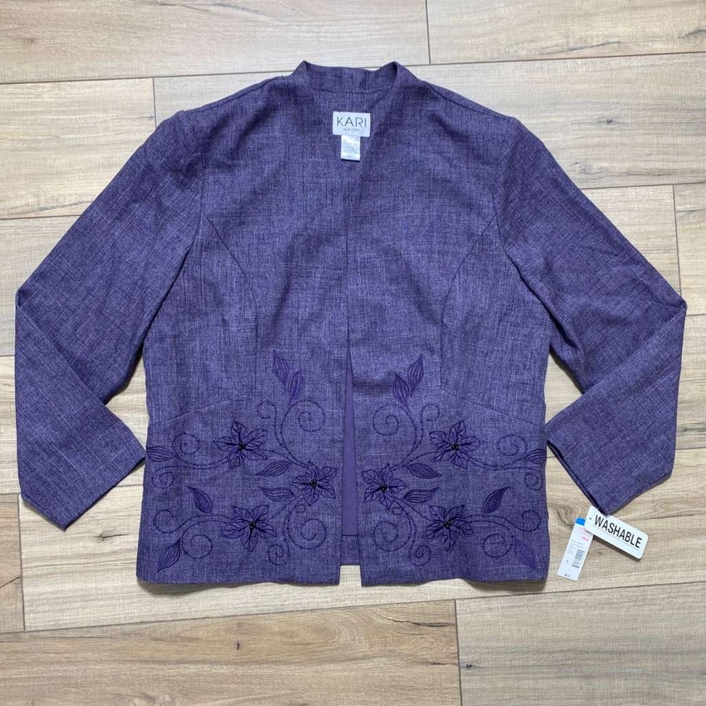 Kari New York Womens Open Front Embroidered Blazer Built In Tank Size 18 Purple